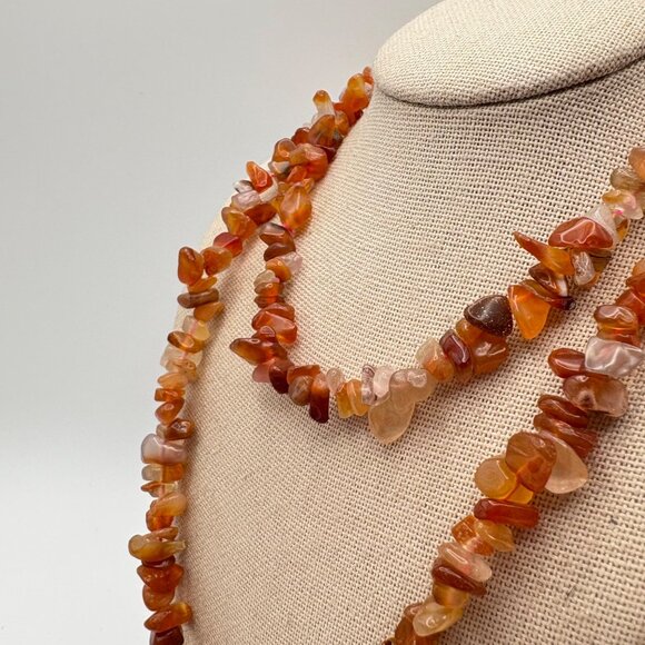 VTG Natural Carnelian Tumbled Freeform Bead Necklace Orange Yellow Gemstone 34" - Picture 2 of 7